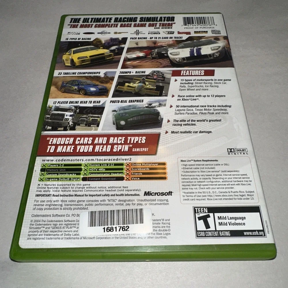ToCA Race Driver 2 The Ultimate Racing Simulator (Xbox, 2004) Complete CIB